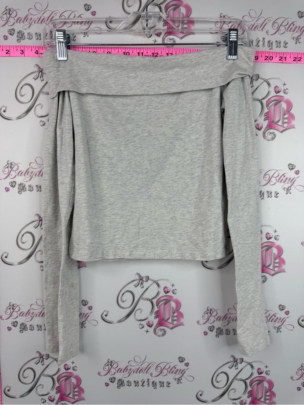 Harlow shirt long sleeve stretchy Light Gray Off-Shoulder Long Sleeve Top